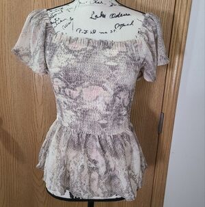 Japna Snakeskin Print Peplum Ruffle Sleeve Off The Shoulder Top